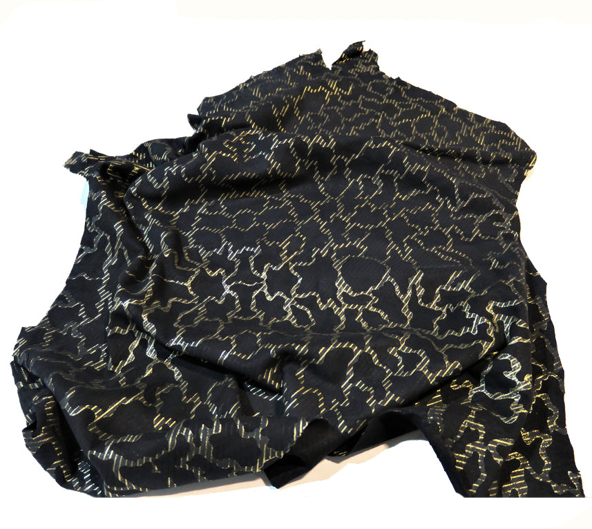 Pelle scamosciata nera Stmpa oro